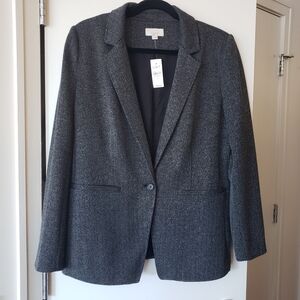 Loft Blazer Black & White Tweed Harringbone Blazer NWT Sz 14